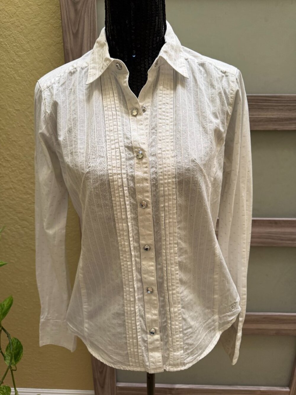 Vintage Y2K Ariat Western Button Up Blouse Sparkle White Cotton 💟